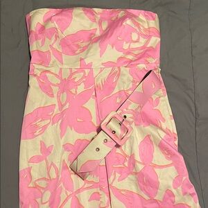 New York & Company Strapless Floral Dress in Pink and Cream